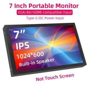 7인치 휴대용 모니터 1024x600 IPS LCD HDMI 호환 VGA AV 입력 DC  C 전원 화면 PC 노트북 카메라 TV 박스