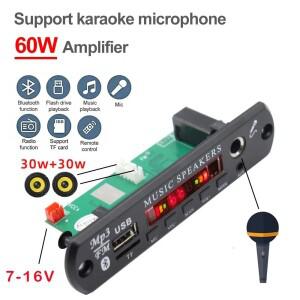 DIY 자동차 라디오 모듈 블루투스 5.3 MP3 디코더 보드 6.5mm 마이크 잭 USB TF AUX 지지대 노래방 60W 앰