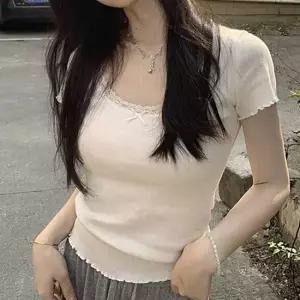 [라일리여성의류] Rly 데일리 여리핏 스퀘어넥 레이스 반팔티 TDR-0089  44095347)