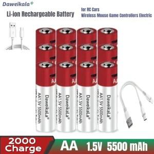 2025년형 AA USB 충전식 리튬 이온 배터리 1.5V 5500mah / 장난감 MP3 플레이어 온도계 키보드용 시계