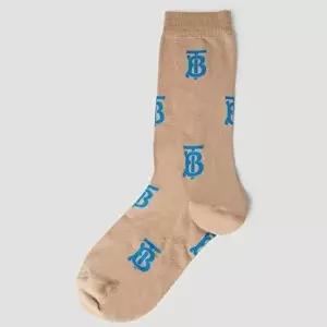 [버버리]버버리 TB 모노그램 자카드 코튼 블랜드 니트 삭스 양말 베이지 8066937