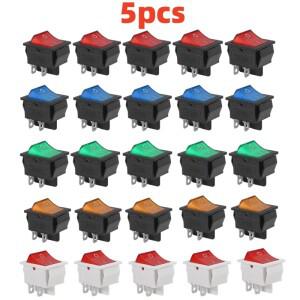 APC 5PCS KCD4 로커 스위치 AC 10A/125V 6A/250V DPST 4 핀 2 위치 ON/OFF 빨간색 LED 조명 보트