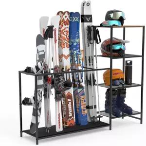 UIOMLE 프리스탠딩 스키 랙 폭 조절 바 포함 보관 차고용 및 스노보드 정리함 가정용