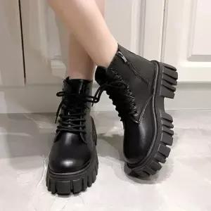 여성 볼드솔 하이탑 플랫폼 워커 US506 롱 구두 플랫워커 워커 옆 앵클워커 . 워커힐 밴딩 부티 웨지 스웨