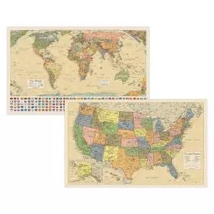 2팩 적층 세계 지도 포스터 세트 동일 지구 디자인은 대륙을 실제 상대 크기로 보여줍니다 18인치 29인치