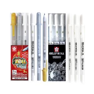 사쿠라 겔리롤 3본세트 0.5/0.8/1.0mm 젤리롤 펜 메탈릭 골드 실버&화이트 젤 볼펜