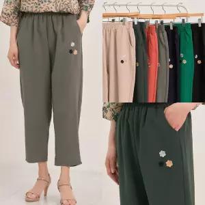 마미소 세송이꽃 인견 배기 바지 시원 여름 자수 꽃 무늬 엄마 할머니 빅사이즈 40 60 마담 중년 여성 옷