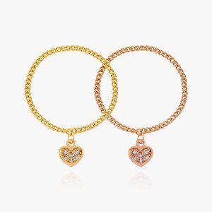 [엘렌쥬얼리]14K 큐티 하트 딸랑이 커브 체인 금 반지