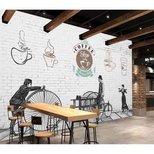현관문단열벽지 벽지 벽화 레트로 향수 손으로 그린 유럽과 미국의 카페 배경 벽 3D/5D/8D 옵션