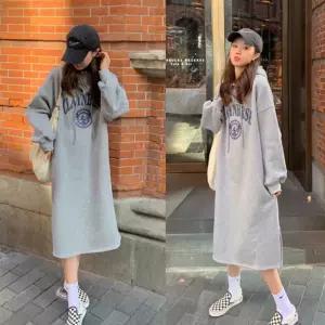 여자 공항 패션 편한 겨울 여행 룩 기모 후드 원피스