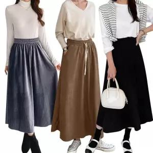 가을의 우아함 코듀로이부터 벨벳까지 롱 스커트 컬렉션(플레어/H라인)