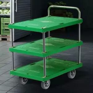 플라스틱스텐녹색 3단 특대 웨곤 서빙카트 주방트롤리 서빙카트 식당카트 이동식카트