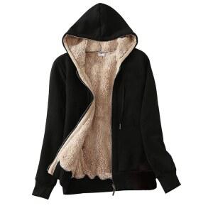 PUWI 여성용 겨울 웜 플리스 재킷 두꺼운 셔파 안감 집업 후드 헤비급 스웨트셔츠 코트