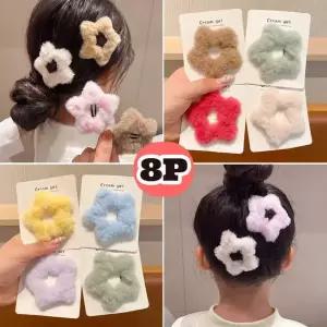 뽀송뽀송한 별 머리핀 컬러풀 밍크 옆머리 똑딱핀 7cm