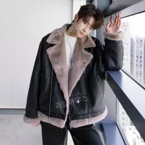 남성 무스탕 자켓 양털 가죽 하이넥 뽀글이