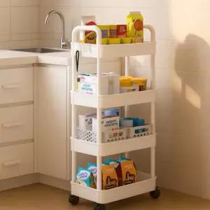 4단 이동식 트롤리 수납카트 바퀴형 정리선반 주방 수납장 욕실 세탁실 정리함 다용도 정리대