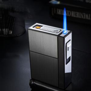 신제품 방풍 메탈 담배케이스 토치라이터 제트불꽃 20개 USB 충전식 가스 선물 남성용