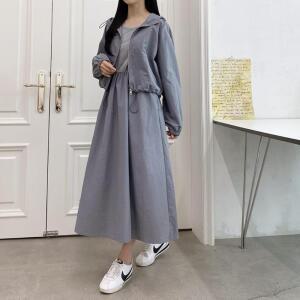 여자 여름 바스락 골지 원피스 후드 나일론 자켓 세트