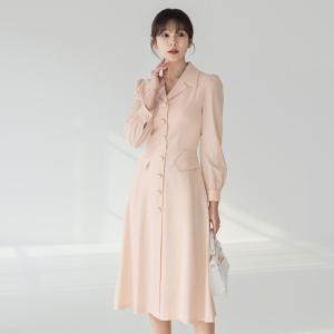 [시크라인] (~XXL까지) 모헨 테일러드카라 플레어 원피스 봄 가을 오피스룩 하객룩 데이트룩 모임룩 미시룩 빅사이즈