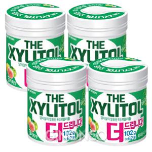 오리온 자일리톨 용기(대)102g x4 껌 과일껌 사과 복숭아 레몬 펌프껌 대용량 실속형