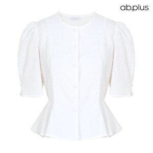 [ab.plus] 밑단 프릴 콩단추 엠보 반팔 블라우스 (LSZ2MB32A)