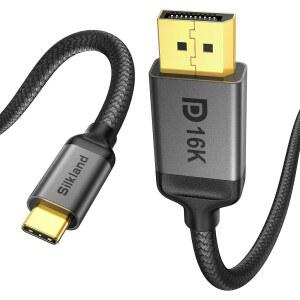 실크랜드 VESA 인증 USB C to DisplayPort 2.1 케이블 [16K@30Hz, 8K@120Hz, 4K@240Hz] 디스플레이 포트 40Gbps, 호환 썬더볼트 4/5 DisplayPort, MacBook Pro/Air, Odyssey G8/G9, XPS, 6.6FT