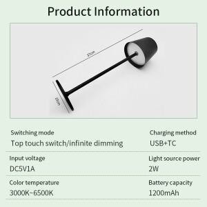 충전식 3 색 LED 책상 램프 터치 디밍 메탈 테이블 램프 바 레스토랑 사무실 장식 침대 옆 크리 에이 티브