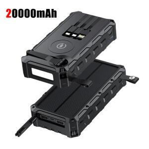 20000mAh 핸드 크랭크 태양광 보조 배터리, 접이식 4개 태양 전지판 무선 충전기, 아이폰 15 샤오미 화웨이