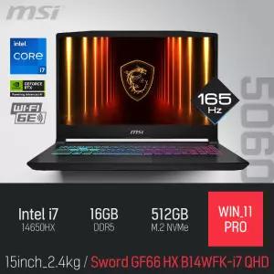 ⓒ MSI 소드 GF66 HX B14WFK-i7 QHD 16GB 512GB WIN11 / 15인치 사무 고성능 게임 포토샵 캐드 AI 노트북