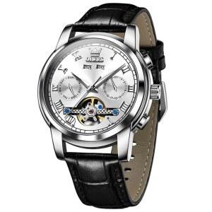 OLEVS 남성용 시계 자동 럭셔리 드레스 투어빌론 크로노그래프 빅 페이스 캘린더 자동 감기 손목시계 비즈니스 문 페이즈 기계식 남성용 시계 발광 방수 기능