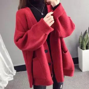 여성 빨간색 가디건 패션 포인트 아우터 겨울 이너용