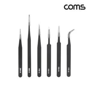Coms 정밀 핀셋 세트 6PCS/네일아트/다용도/부품/집게/공구/가정/비즈/공예용/프라모델/조립/공작용/작업용