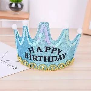 부직포 글리터 LED생일 왕관 머리띠(스카이블루)