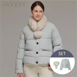 [인베스트]베이직 투 포켓 패딩 점퍼+퍼 머플러 세트_INI5W1JP1361