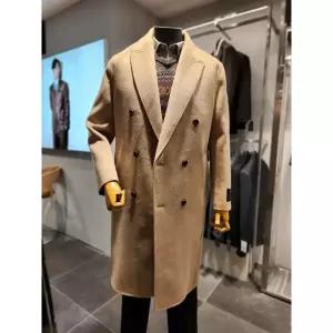 바쏘 프리미엄 핸드메이드 새미오버 카멜원사 베이지 더블 하프 코트 NlottC35