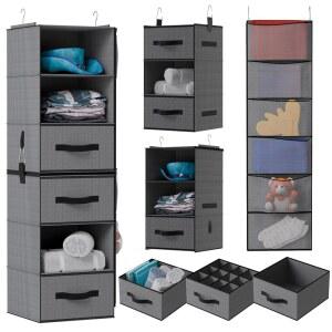 서랍이 있는 걸이 옷장 정리함 옷, 신발, 장난감 및 지갑을 위한 접이식 6단 선반 분리 가능한 서랍 3개와 큰 메쉬 포켓 6개가 수납 회색