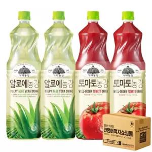 1.5L 과즙음료 2종 혼합 각 2페트씩 / 가야 알로에농장 2개 + 가야 토마토농장 2개 /