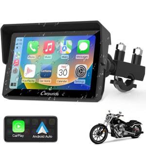 Carpuride W502 모터사이클 GPS 무선 휴대용 카플레이/안드로이드 오토 방수 카 스테레오, 듀얼 블루투스, 내비게이션/시리/G00글 어시스턴트 모터바이크 지원 5인치 IPS 터치스크린