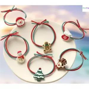 머리끈 2개한쌍 루돌프 트리 산타 크리스마스 스노우맨 진저브레드 양말 글라스링 6타