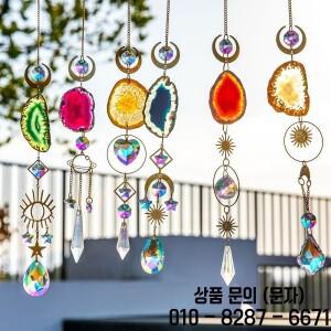 레인보우 메이커용 천연석 마노 태양 캐처 매달린 크리스탈 윈드차임 벽 장식