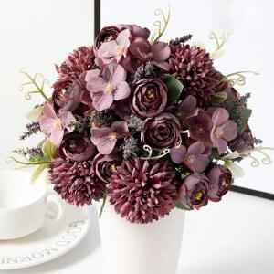 졸업꽃다발 실크 인공 수국 로즈 야외 야드 장식 꽃병 웨딩 신부 부케 다이어리 축제 화환 DIY 선물