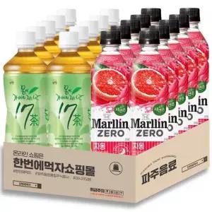 한번에먹자 음료 2종 혼합 각 10개씩 / 17차 500ml 10개 + 자연은 더말린 제로 자몽 5
