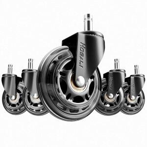 호살리 3인치 사무용 의자 바퀴 고무 교체 튼튼한 컴퓨터 게이밍 책상 하드우드와 카펫을 포함한 모든 층을 부드럽고 안전하게 굴림 5개 세트