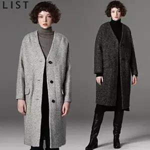 [리스트][리스트(LIST)] 기품있는 미니멀 노카라 실크블렌디드 울코트 (택가격:548000원)