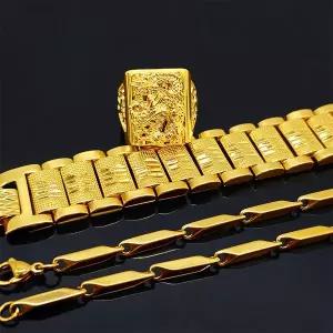 3종세트 목걸이 반지 팔찌 18k 도금 셋트 맨즈스퀘어 대나무육각 승천 남자 변색없는