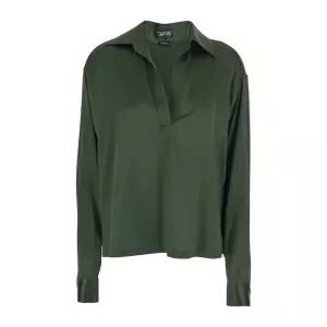 브이넥 와이드 포인티드 칼라 실크 블라우스 TS2144 FAX881GCA