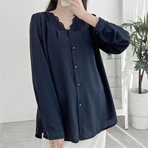 빅사이즈 203 펀칭플라워넥블라우스 DDBG621