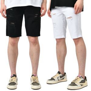 남자 여름 데미지 면 반바지 팬츠 블랙 화이트 2컬러 052