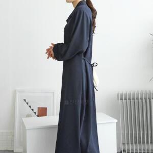 넨무리 카라 여성 긴원피스 가을 플레어 롱슬리브 플레인