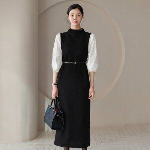 [시크라인] 마인드 셔츠 니트 벨트 원피스